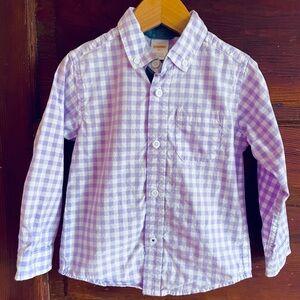 Gymboree Dress Shirt, Chest Pocket, Long Sleeves, Lilac & White Gingham Check